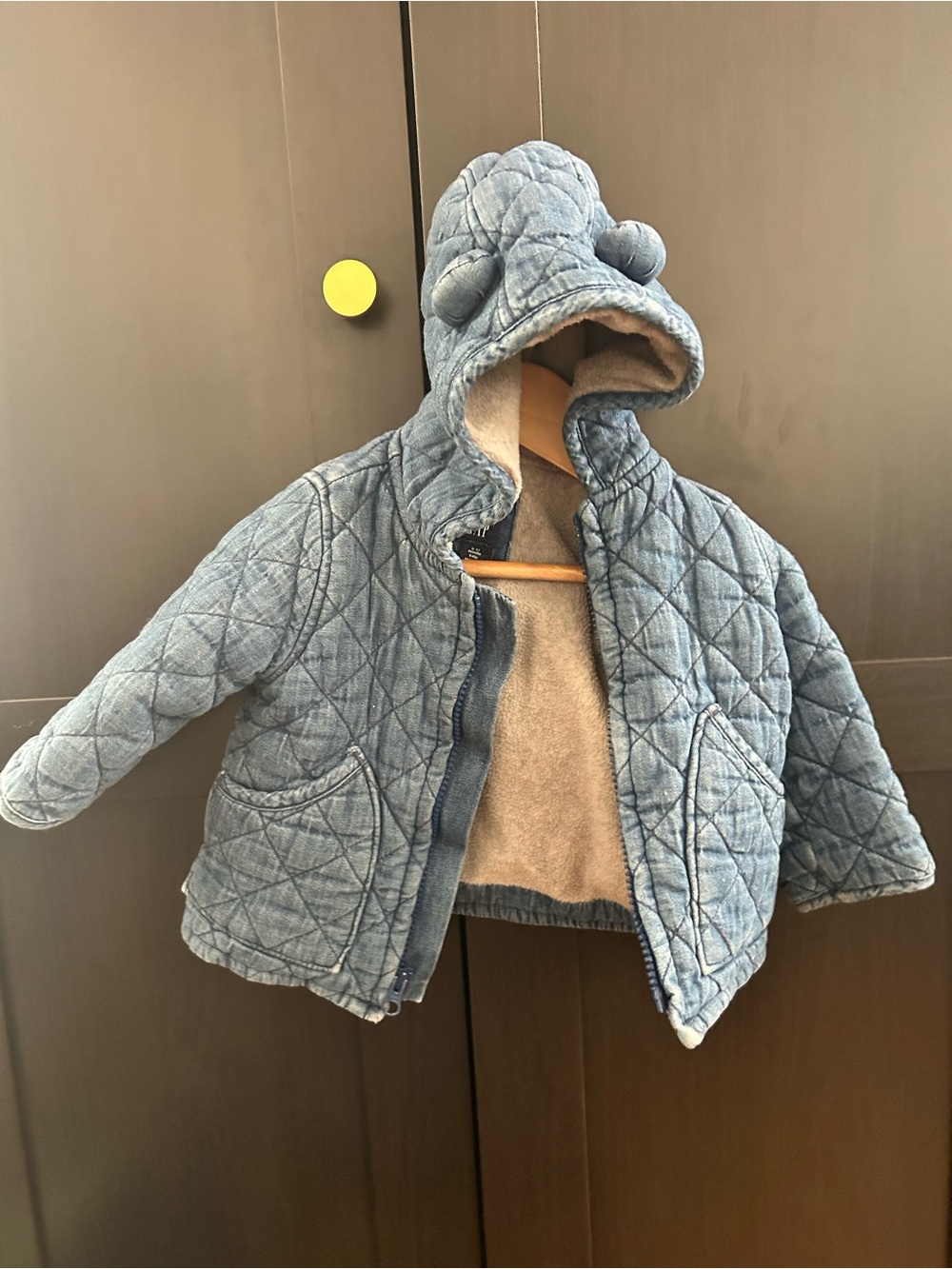 GAP Quilted Blue Hooded Kids Puffer Jacket with Sherpa Lining